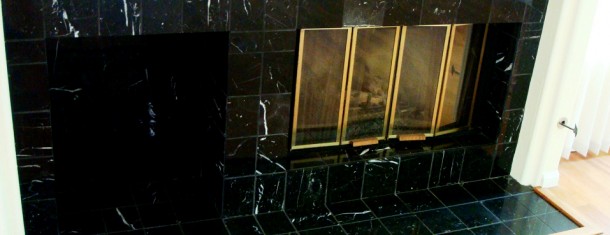 Black marble fireplace