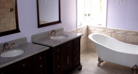 Complete bathroom remodel w/dual sinks, clawtub, and custom floor tiles