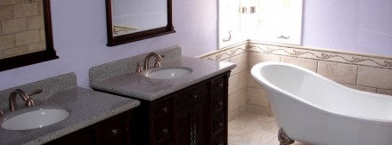 Complete bathroom remodel w/dual sinks, clawtub, and custom floor tiles
