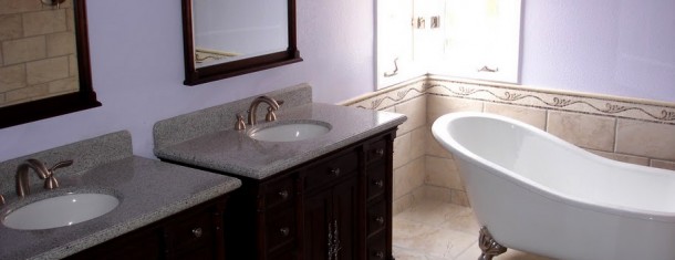 Complete bathroom remodel w/dual sinks, clawtub, and custom floor tiles