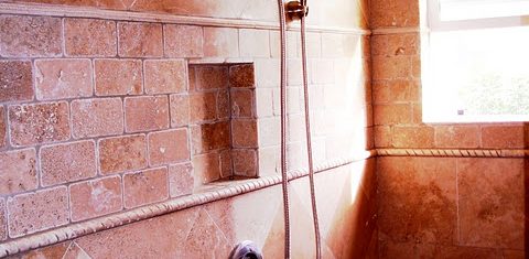 Custom shower design w/built-in shelf