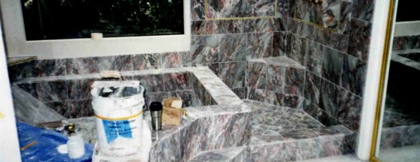 Marble bath and shower in progress